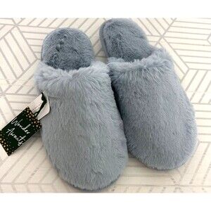 NWT Soft Surroundings Faux Fur Cozy Feel Slippers Women Size M 7/8 Frost Blue